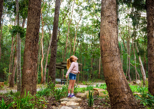 A girl standing under the tree